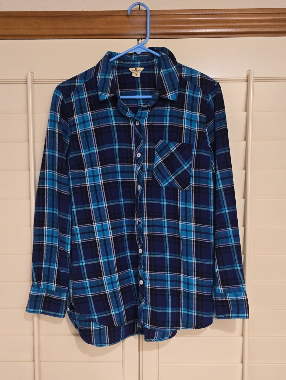 Woolrich Navy and Light Blue Plaid Button-Up Shirt